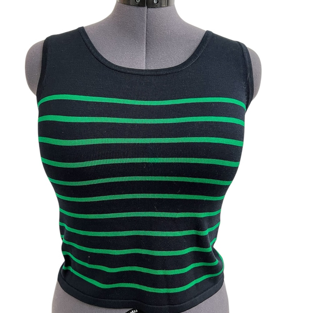 KASPER Black and Green Striped Women's Tank Top